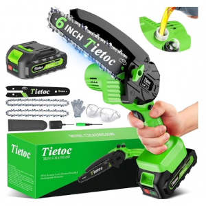 Tietoc Chainsaw 6 Inch Mini Electric Chainsaw Cordless Battery Powered, Hand Held Saw @ Amazon
