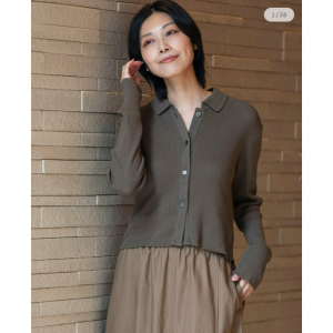 リブニットポロカーディガン