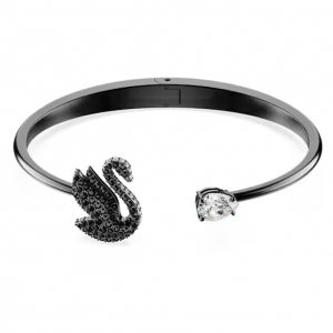 40% Off Swarovski Swan bangle Swan, Black, Ruthenium plated