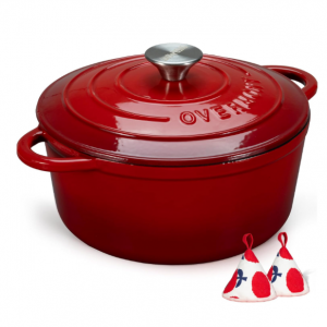 Overmont 5.5QT 琺琅鑄鐵鍋 帶蓋 @ Amazon