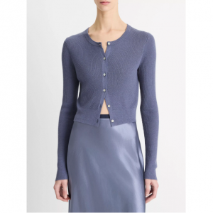 Vince 女士羅紋羊絨真絲修身開衫
