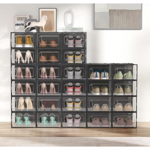 Kjfeoiye 12 Pack Modular Clear Plastic Stackable Shoe Storage Organizer @ Amazon