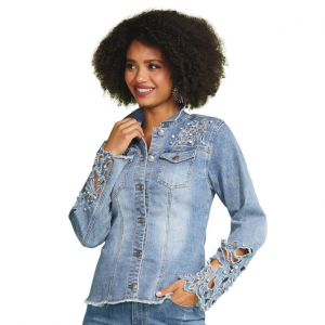 Masseys® Cutout Rhinestone Denim Jacket