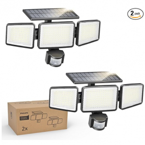 Philips Solar Security Light Outdoor 302 LED 1200lm，Solar-Powered Waterproof Wall @ Amazon