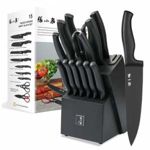 张小泉 15件套刀具 高碳不锈钢 黑色 @ Amazon