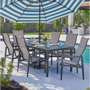 Portofino Husk Midnight 铝制和 Augustine Ash Sling 7 件餐具套装 + 84 x 40 英寸桌子