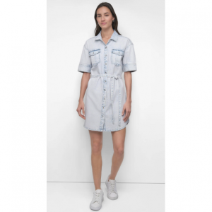 BELTED DENIM MINI SHIRT DRESS