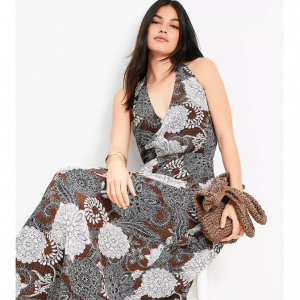 LOFT 印花挂脖口袋长连衣裙