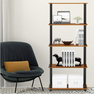 Furinno Turn-N-Tube 5-Tier Multipurpose Shelf / Display Rack / Storage Shelf, Light Cherry/Black 
