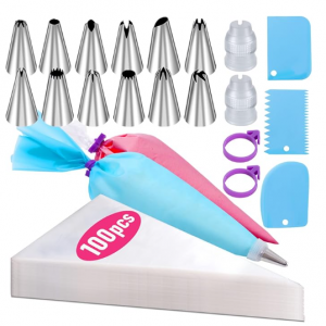 Wddeevoi 12寸裱花袋100个+ 蛋糕装饰套装 @ Amazon