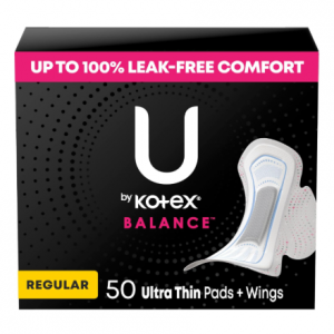 U by Kotex Balance Ultra Thin Pads with Wings, Regular Absorbency, 50 Count @ Amazon