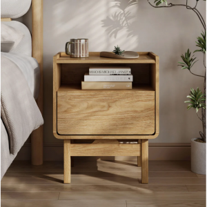 Eric oak finish nightstand with drawer, 22.64"h