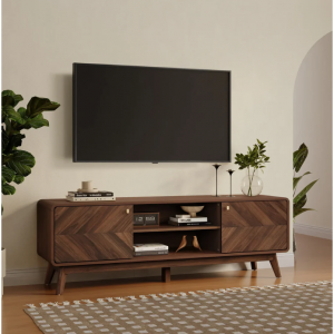 Theo mid-century modern TV stand, walnut finish, for TV up to 70"