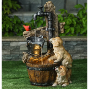 Puppy Fountain with LED Lights – Farmhouse Style Outdoor Decor