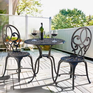 Chateau Antique Onyx Cast Aluminum 3 Piece Bistro Set with 28 in. D Table