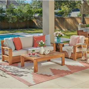 Castello 柚木沙发(带靠垫)3 件套 + 48 x 24 英寸咖啡桌