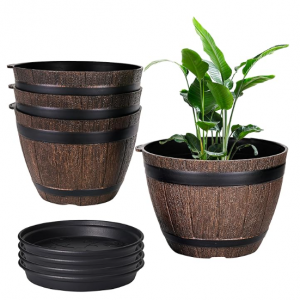 VECELO 酒桶花盆 7.6" 4个装 @ Amazon
