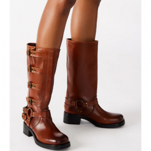 Steve Madden Rocky Cognac Leather Women's Knee-High Moto Boots only $59.99