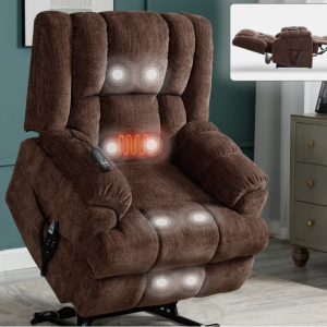 streamdale dual motor power lift recliner with heat & massage, 350 lbs, brown