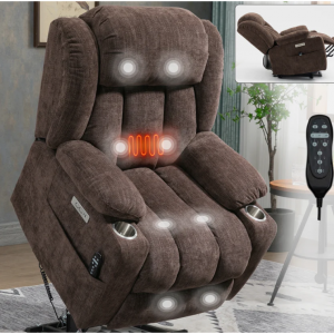 streamdale 350 lbs power recliner with massage, heat, & usb (brown)
