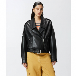PINKO Nappa leather biker jacket with belt