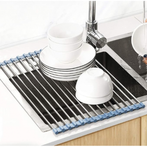 MECHEER Over The Sink Dish Drying Rack, Roll Up Dish Drying Rack Kitchen Dish Rack Stainless Steel