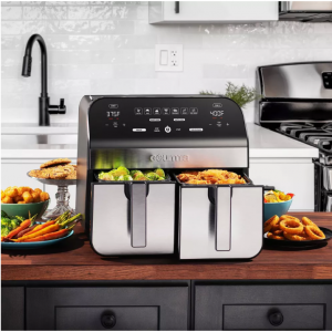 Gourmia 10-Qt. Dual Basket Digital Air Fryer with Smart Finish & Match Cook Black Stainless Steel