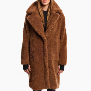 SAM. 羊羔绒皮革饰边大衣