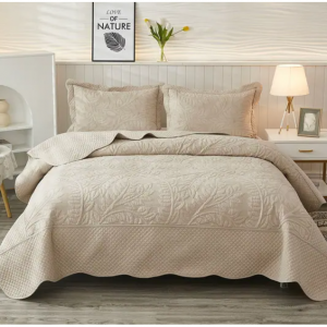 MarCielo 3 件套棉质超大床罩被套 Tmonica - 自然米色 - Queen