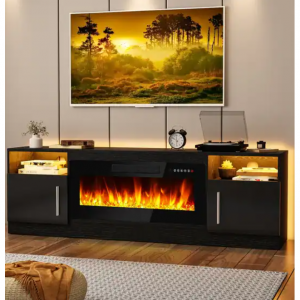 Bossin 70 英寸壁炉电视柜,带 36 英寸电壁炉,电视柜,最大可容纳 80 英寸电视,16 色 LED 灯/娱乐中心 - 黑色