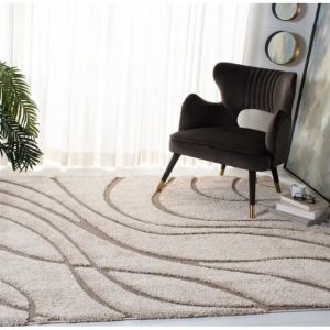 SAFAVIEH Florida Shag Sigtraud 抽象波浪 1.2 英寸厚地毯 - 11 英尺见方 - 奶油色/米色 - 方形