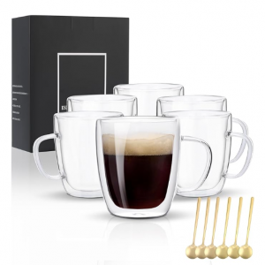 VENVENWEAVS Glass Coffee Mugs Set Of 6, 13.5 OZ Insulated Double Wall Coffee Cups @ Amazon