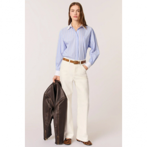 Striped shirt with beaded collar