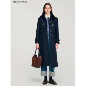 Coat with removable shearling collar