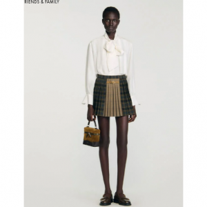Check pattern pleated mini skirt