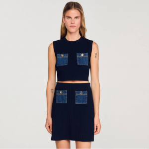 Sandro Knit and denim top