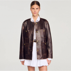Sandro Long distressed leather jacket