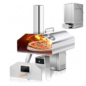 2-in-1 Outdoor Pizza Oven, 12" Wood Pellet Pizza Oven with AUTO ROTATING Pizza Stone