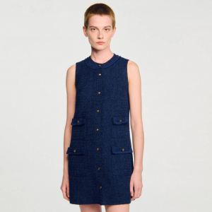 Sandro 金色紐扣迷你花呢連衣裙