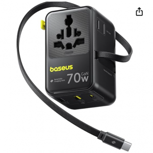 Amazon - Baseus Enercore CG11 6合1通用70W GaN旅行適配器（帶可伸縮線纜），現價$24.83
