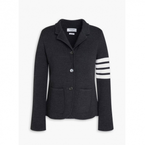 THOM BROWNE 条纹华夫格针织羊毛混纺西装外套