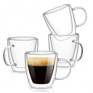 OJA Espresso Cups Set of 4, Double Wall Hand Blown 5.5OZ Espresso Shots Glass @ Amazon
