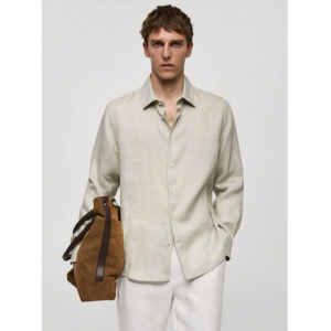 Mango 常規版型100%亞麻襯衫