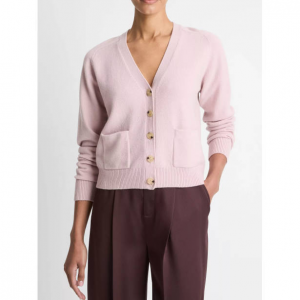 Vince Wool & Cashmere-Blend Pocket V-Neck Cardigan