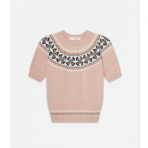 Frame Denim The Cashmere Fairisle Crew Sweater in Pink Sand