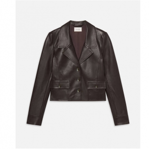 Frame Denim The Leather Cuffed Jacket in Dark Brown