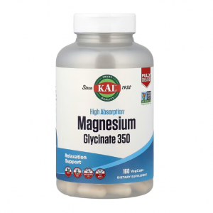 KAL, 高吸收甘氨酸镁 350，160 粒素食胶囊