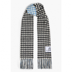 MARNI 流苏格纹羊毛混纺围巾