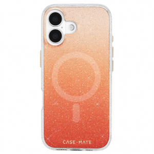 适用于iPhone 17的透明闪烁橙色渐变图案手机壳,支持MagSafe