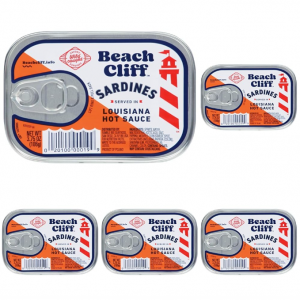 Beach Cliff Wild Caught Sardines in Louisiana Hot Sauce, 3.75 oz Can (Pack of 5) @ Amazon